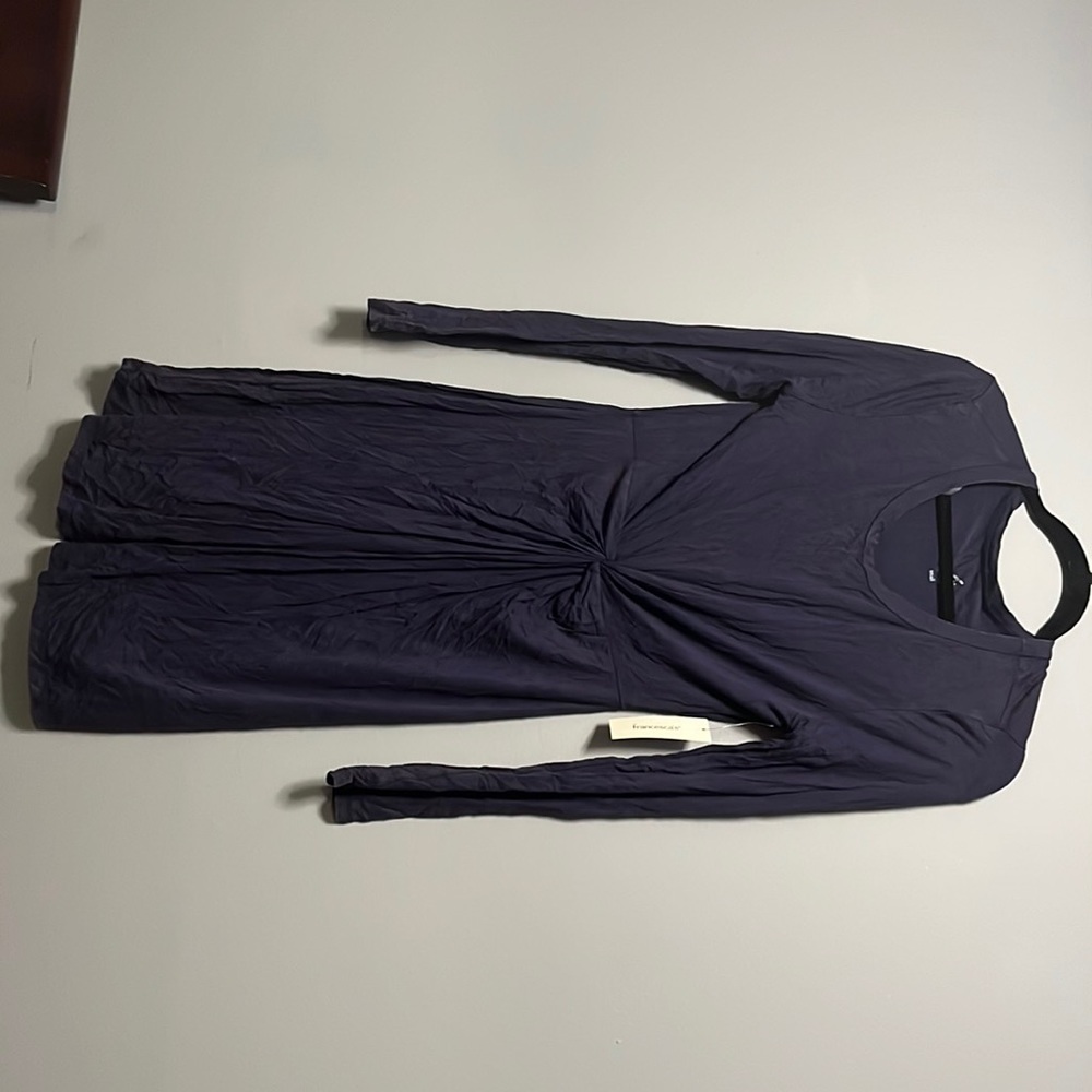 Navy blue washed out long sleeve dress with knot
